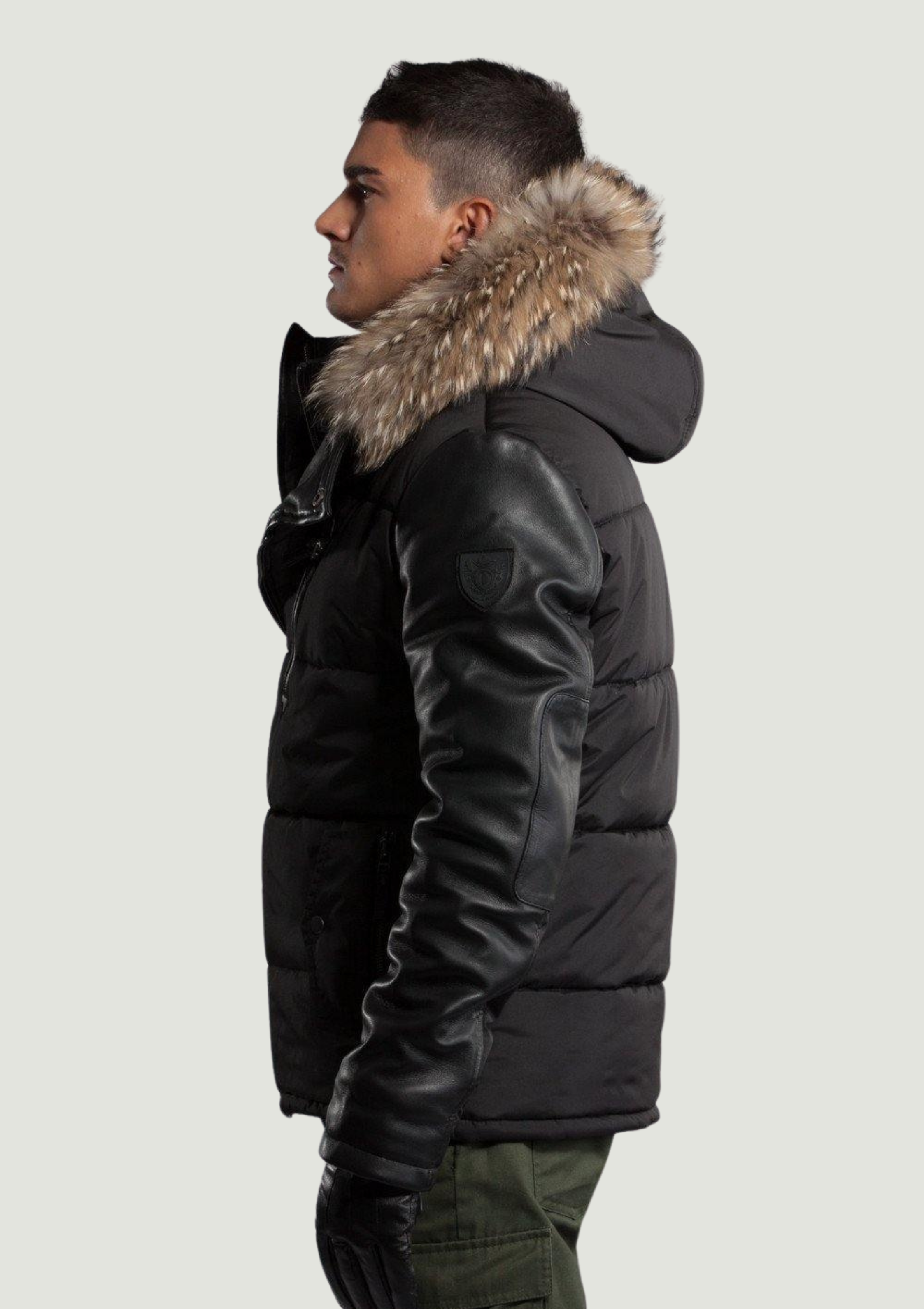 Adamo Leather Sleeve Winter Jacket With Natural Fur