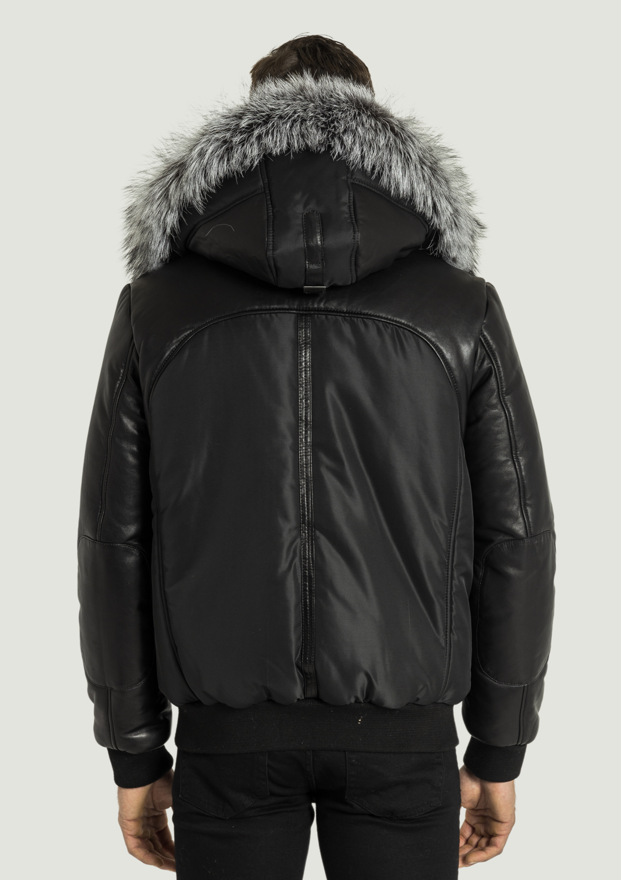 Victor Men's Winter Jacket Leather Sleeves With Silver Fox