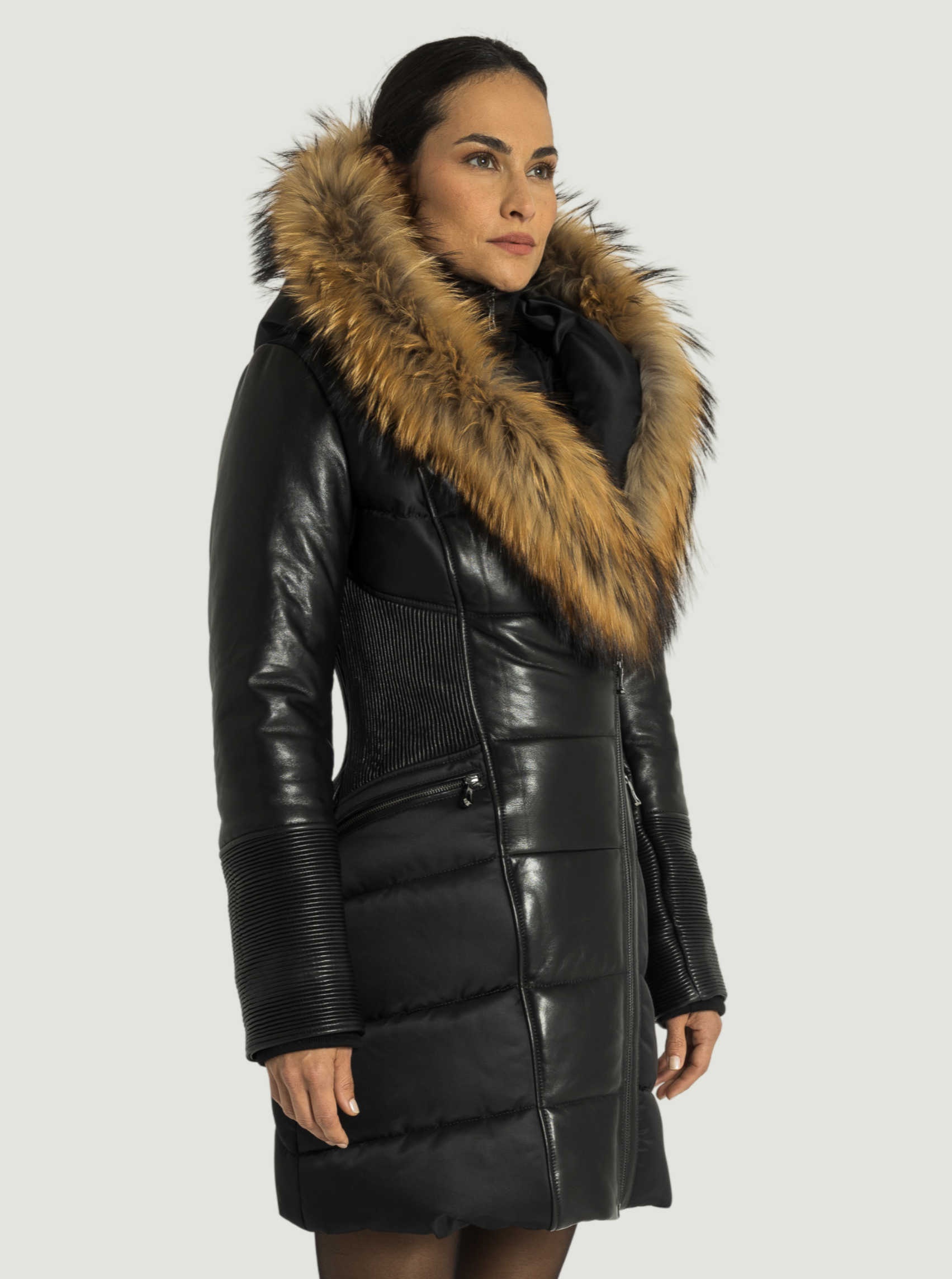 Kylie Leather Sleeve Parka