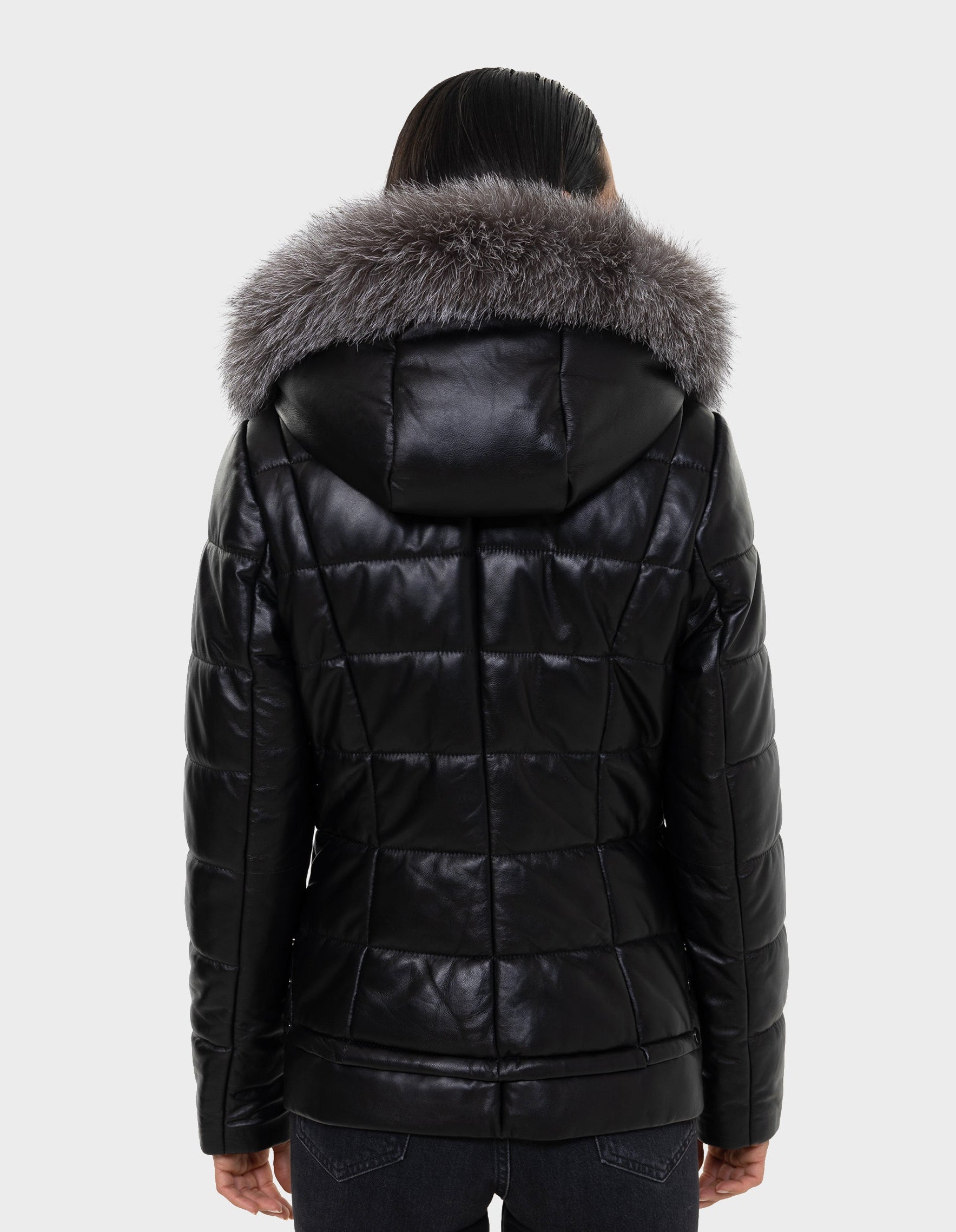 Lyanna Women's Leather Down Coat with Removable Fur