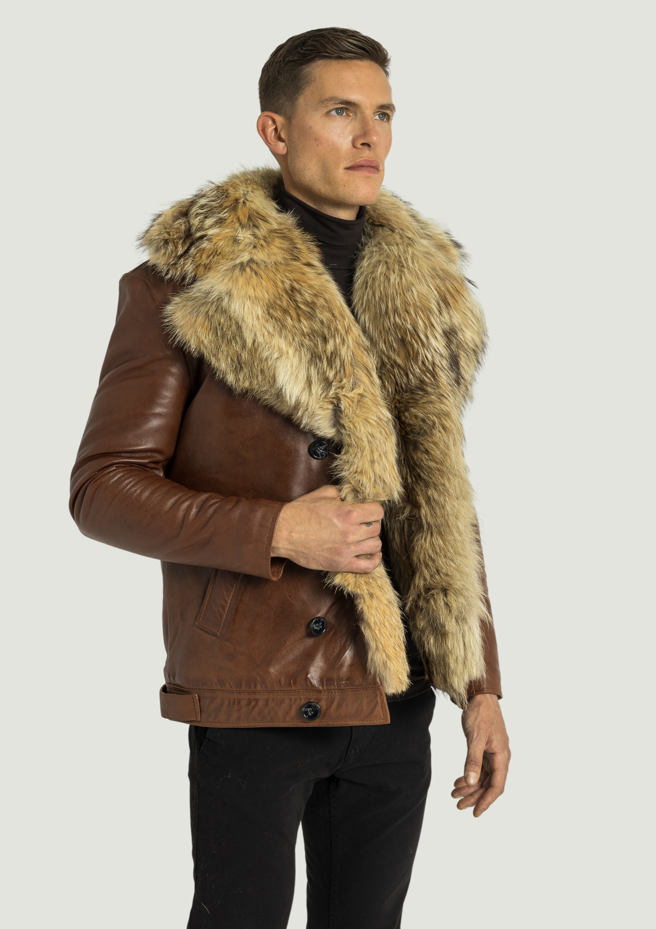 Leather coat best sale with fur