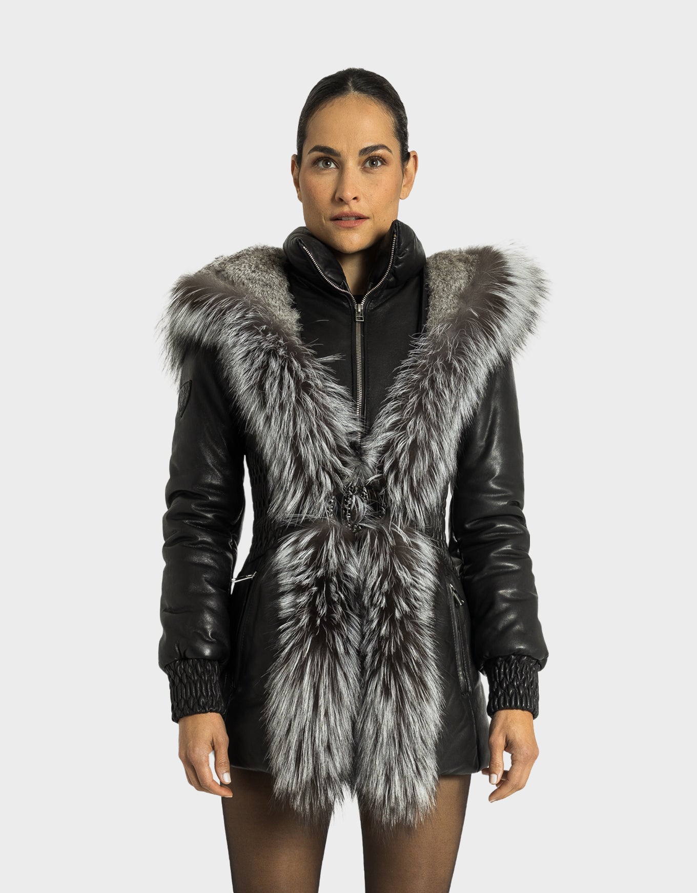 Essen  Leather Puffer with removable Silver Fox Fur