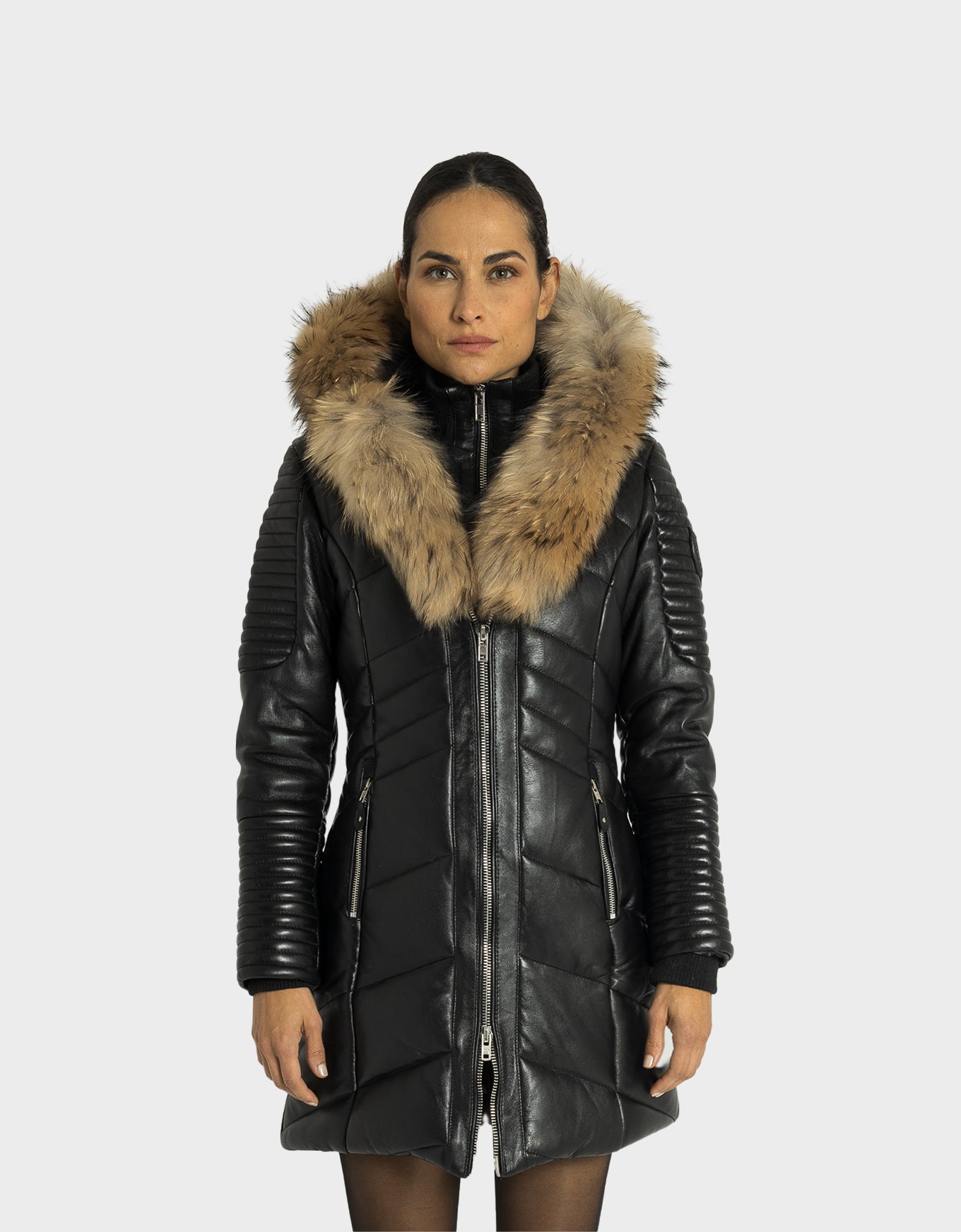 Hailey Leather Parka With Natural Fur