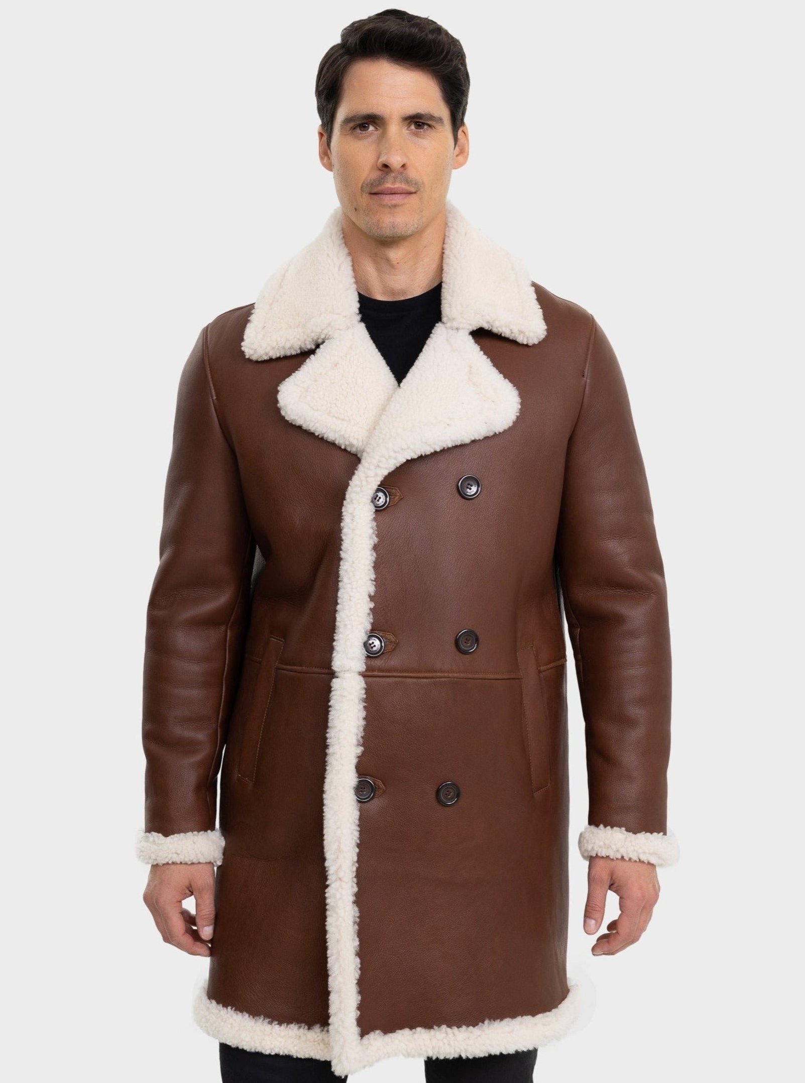 Nick Mens Genuine  Shearling Trench Coat