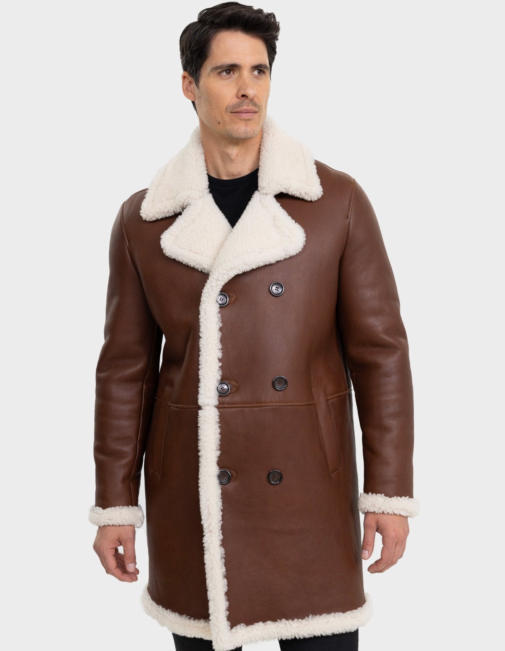 Nick Mens Genuine  Shearling Trench Coat