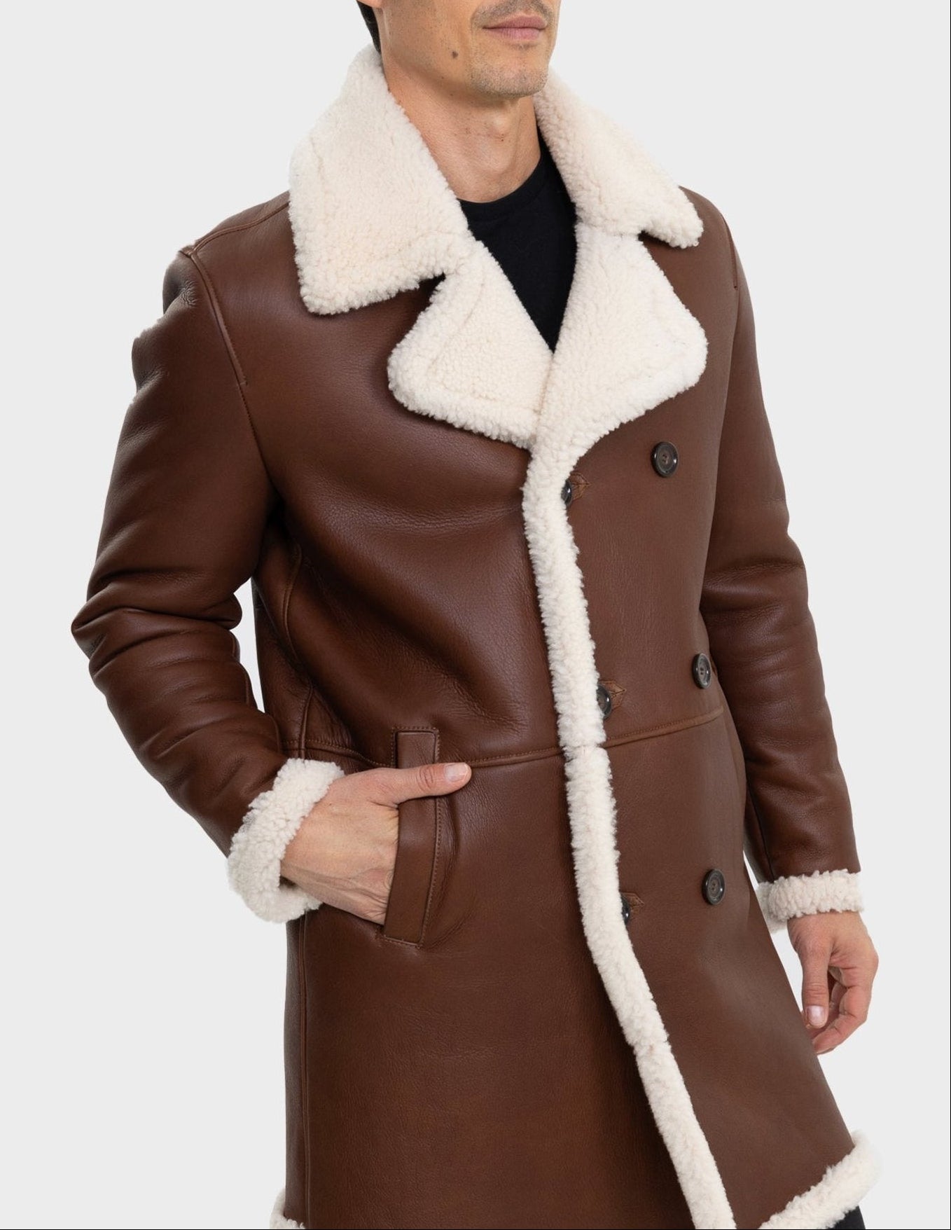Nick Mens Genuine  Shearling Trench Coat