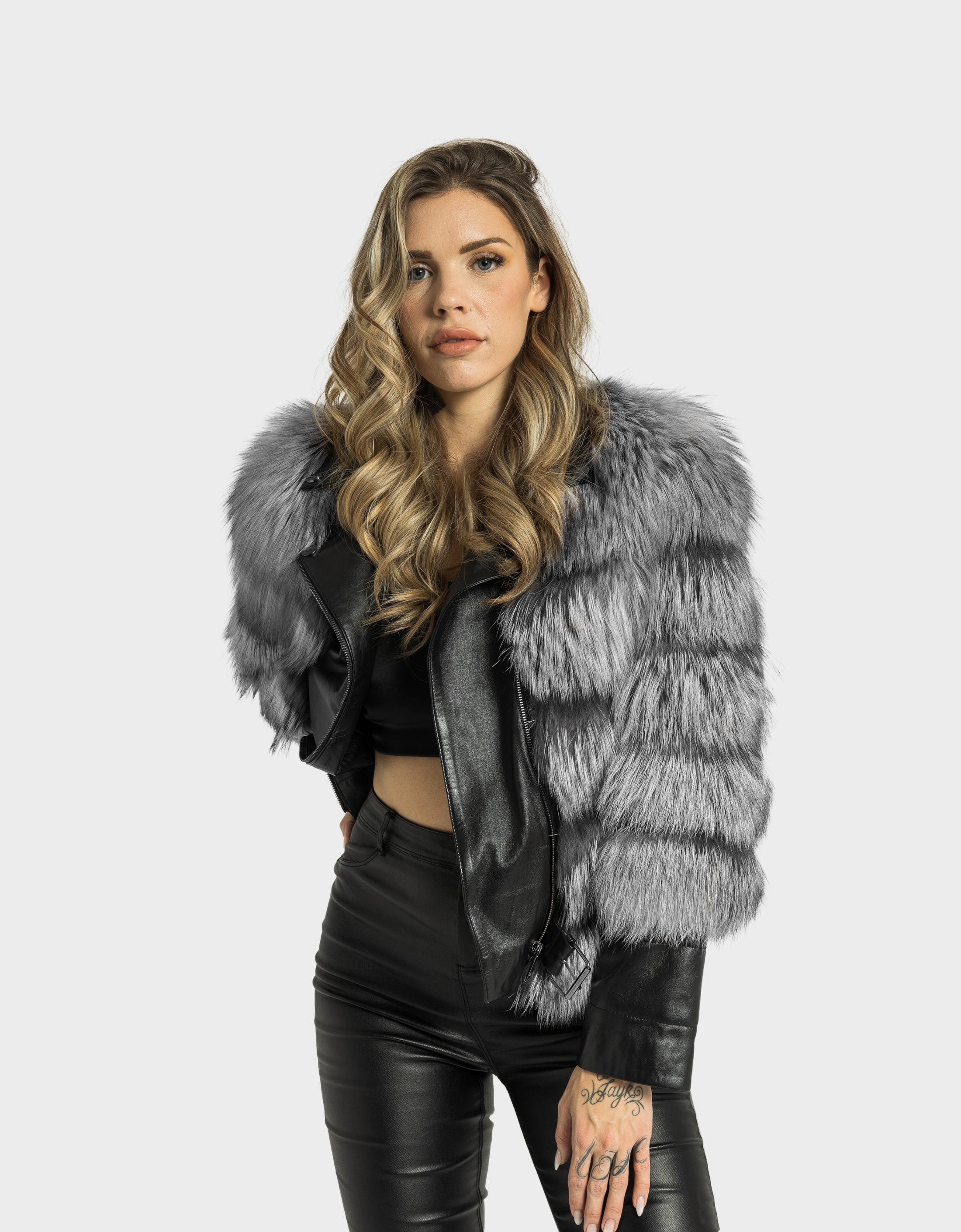 Paulina  Exclusive Fur Leather Jacket | silver fox