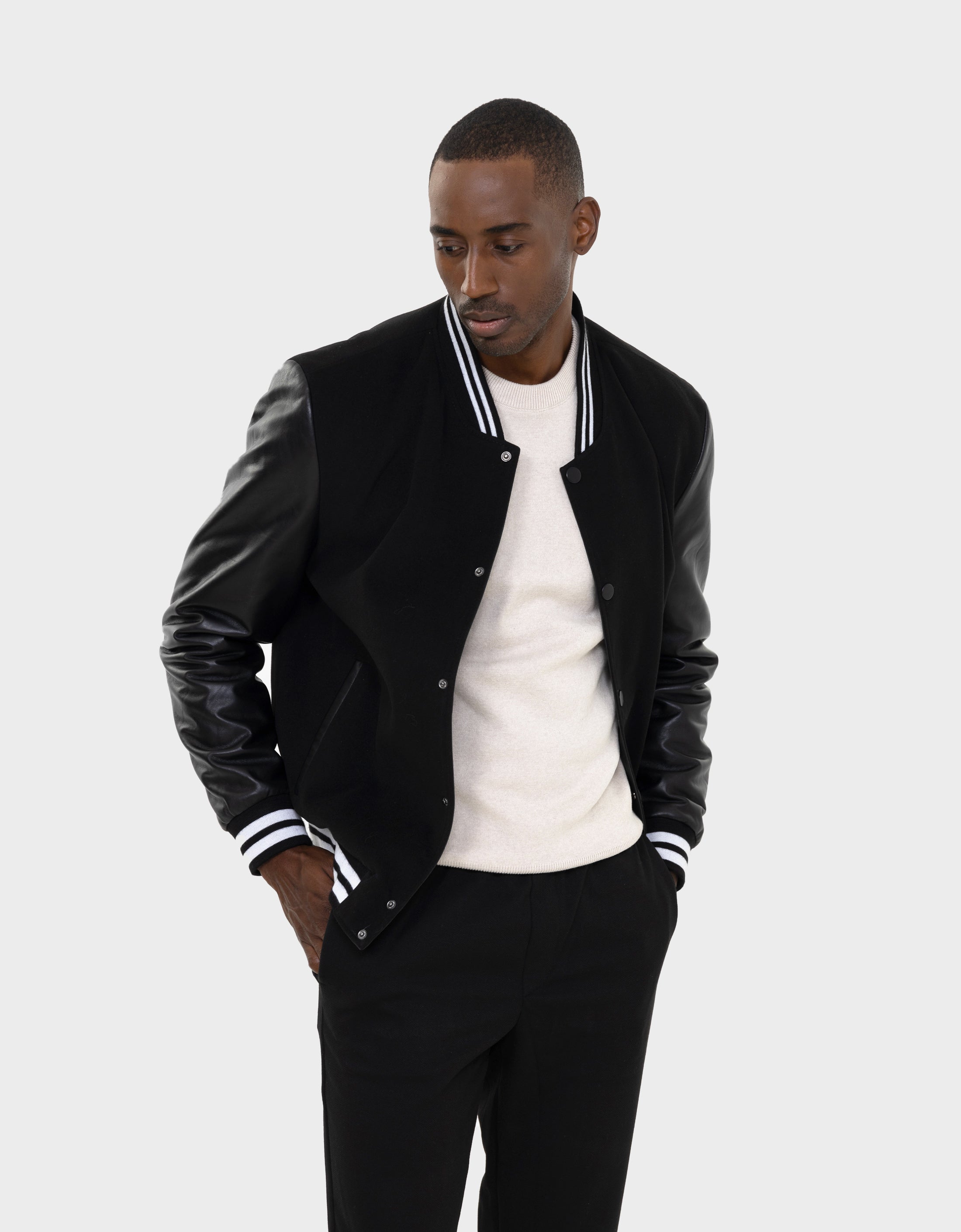 Tommy Bomber Jacket With Leather Sleeves